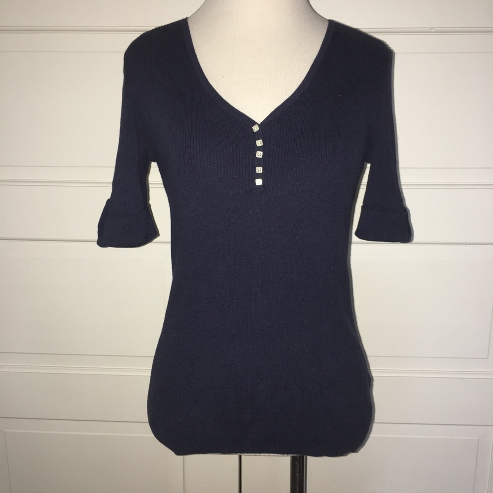 J. McLaughlin navy Cotton Ribbed Top XS